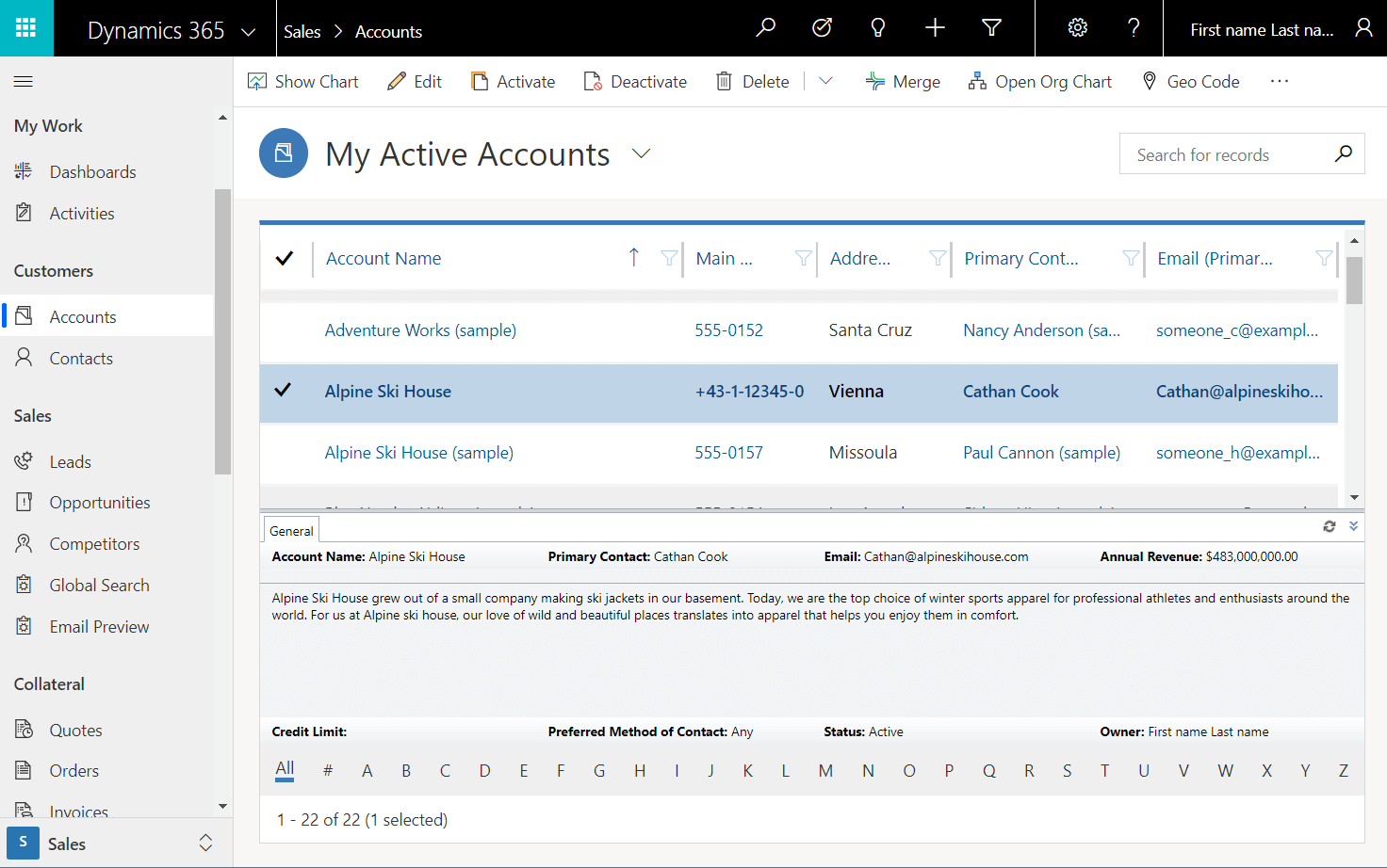 Dynamics 365 interface screenshots