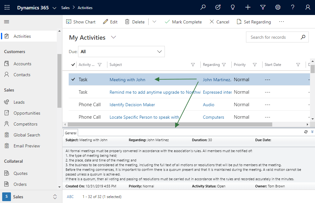 Dynamics 365 interface