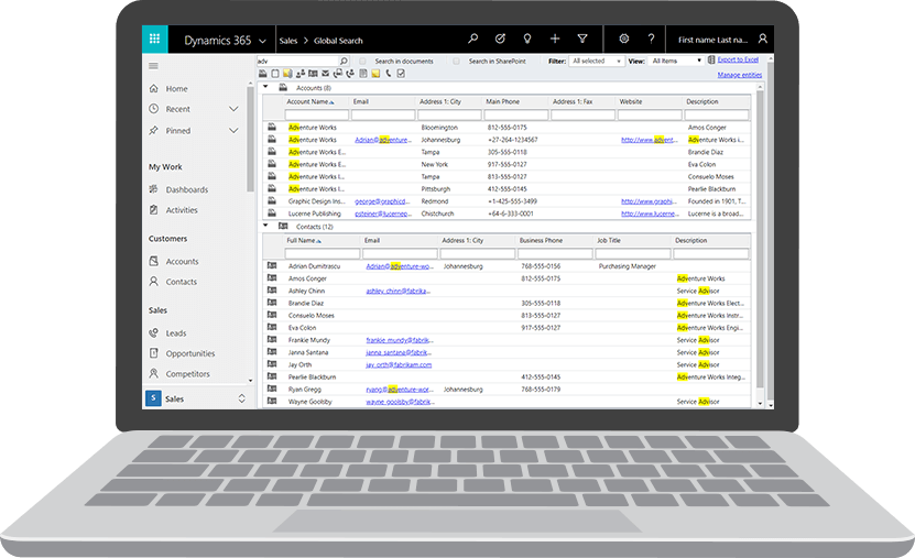 Laptop with Dynamics 365 user interface