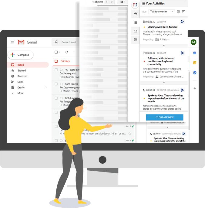 Monitor with Gmail user interface